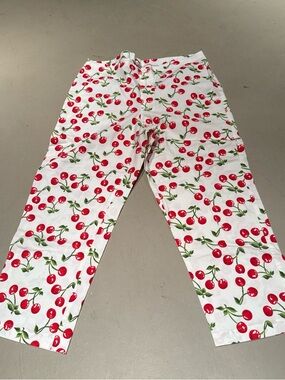 White Cherry Print Pants